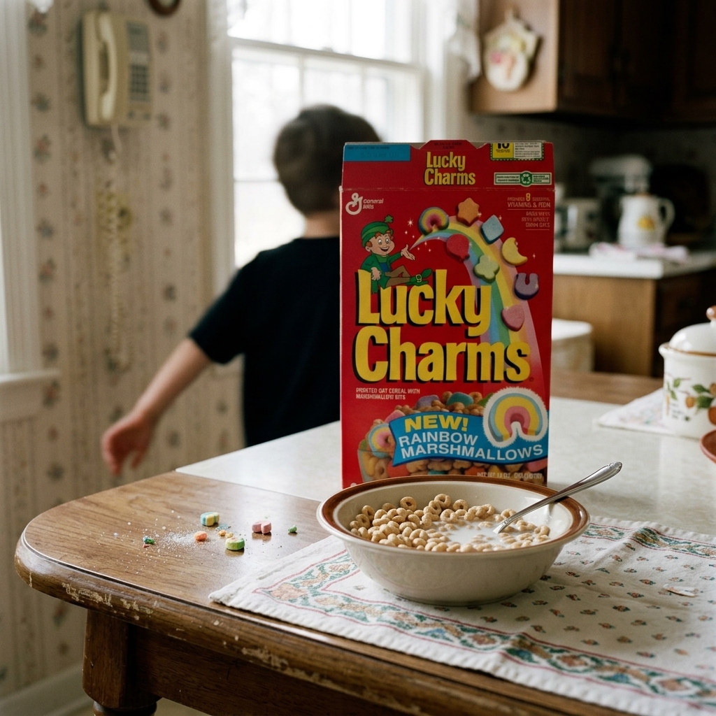 A bowl of Lucky Charms with all the marshmallows picked out, sad oats remaining