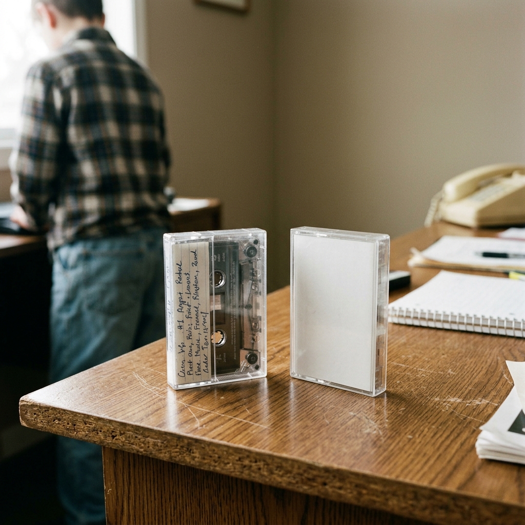 Two cassette cases side by side, one labeled and one blank