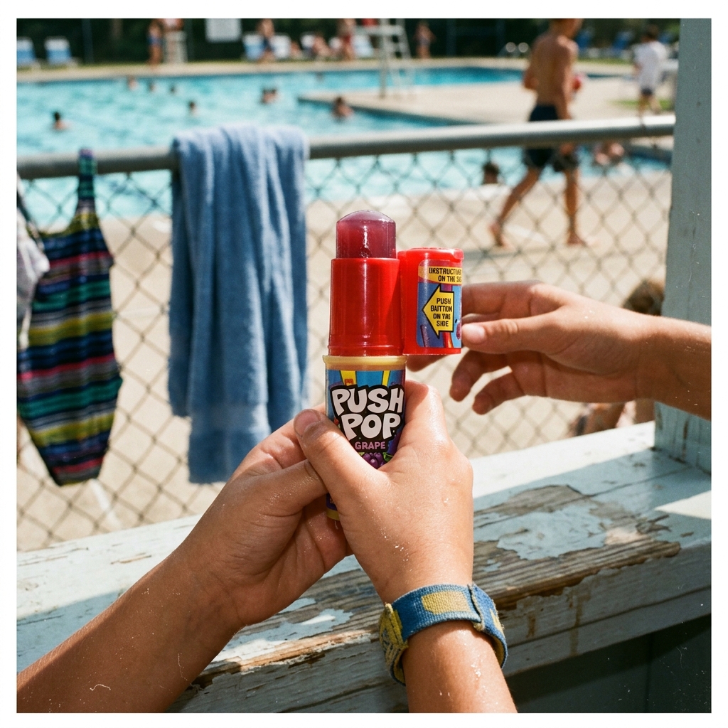 A Push Pop at a community pool snack window on a summer day