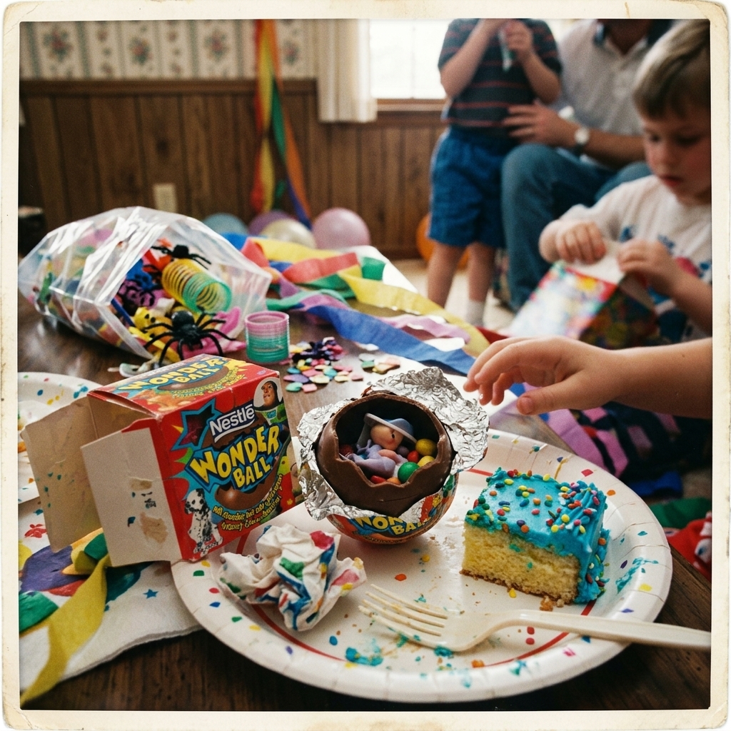 A Wonderball on a paper plate at a kid's birthday party